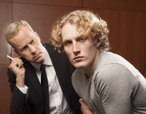 Pictured left to right: John Fisher* as Martin Dysart and Morgan Lange as Alan Strang in EQUUS by Peter Shaffer A Theatre Rhinoceros Production at the Eureka Theatre; Photo by David Wilson. *Member Actors' Equity Association.