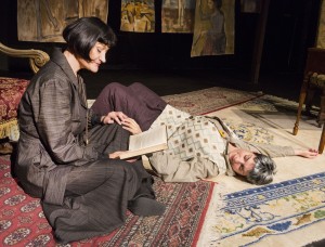 Pictured left to right: Elaine Jennings as Alice and Kathryn L. Wood as Gertrude in Win Wells's GERTRUDE STEIN AND A COMPANION directed by Kathryn L. Wood and John Fisher A Theatre Rhinoceros Production at the Eureka Theatre. Photo by David Wilson.