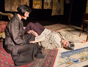Pictured left to right: Elaine Jennings as Alice and Kathryn L. Wood as Gertrude in Win Wells's GERTRUDE STEIN AND A COMPANION directed by Kathryn L. Wood and John Fisher A Theatre Rhinoceros Production at the Eureka Theatre. Photo by David Wilson.