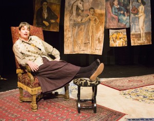 Kathryn L. Wood as Gertrude in Win Wells's GERTRUDE STEIN AND A COMPANION directed by Kathryn L. Wood and John Fisher A Theatre Rhinoceros Production at the Eureka Theatre. Photo by David Wilson.