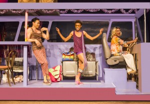 Pictured left to right: Diogo Zavadzki as Venus Dancer, Charles Peoples III as Adam and Derek Miller as Venus Dancer in PRISCILLA, QUEEN OF THE DESERT, directed by John Fisher.