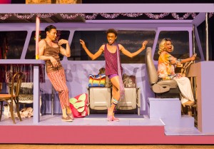 Pictured left to right: Rudy Guerrero as Tick, Charles Peoples III as Adam, and Darryl Jones as Bernadette in PRISCILLA, QUEEN OF THE DESERT, directed by John Fisher.