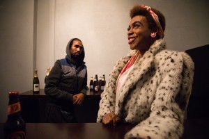 Pictured left to right: André San-Chez as Bradford and Charles Peoples III as Pink in THE LEGEND OF PINK by Kheven LaGrone; Directed by AeJay Mitchell; a Theatre Rhinoceros Production at the Gateway Theatre (Formerly the Eureka Theatre); Photo by Steven Ho.
