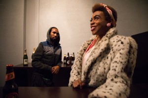 Pictured left to right: André San-Chez as Bradford and Charles Peoples III as Pink in THE LEGEND OF PINK by Kheven LaGrone; Directed by AeJay Mitchell; a Theatre Rhinoceros Production at the Gateway Theatre (Formerly the Eureka Theatre); Photo by Steven Ho.