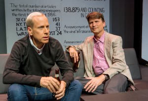 Pictured left to right: John Fisher as Ned and Jeremy Cole as Felix in THE NORMAL HEART by Larry Kramer; A Theatre Rhinoceros Production at The Gateway Theatre (formerly The Eureka Theatre.) Photo by David Wilson.