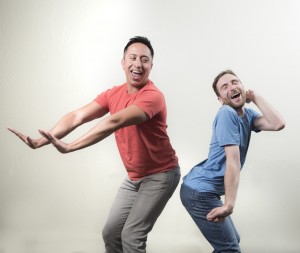Pictured L to R: David Zubiria as Ryan and Devin Goodman as DelMonico in DAREBNB by John Fisher; a Theatre Rhinoceros/SparkArts production at SparkArts. Photo by David Wilson.