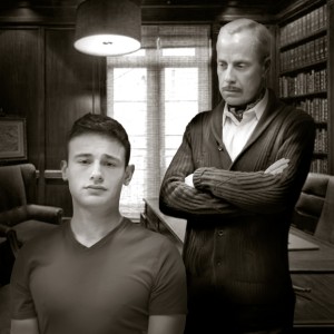 Pictured left to right: Jake Soss as Clifford Anderson and John Fisher* as Sidney Bruhl in Ira Levin' s Classic Thriller DEATHTRAP; A Theatre Rhinoceros Production at The Gateway Theatre; Photo by David Wilson. *Member, Actors' Equity Association.