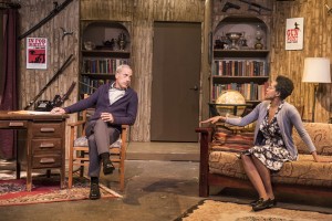 Pictured left to right: John Fisher* as Sidney Bruhl and Desiree M. Rogers as Myra Bruhl in Ira Levin’s Classic Thriller DEATHTRAP; A Theatre Rhinoceros Production at The Gateway Theatre; Directed by Jerry Metzker and John Fisher. Photo by David Wilson. *Member, Actors’ Equity Association.