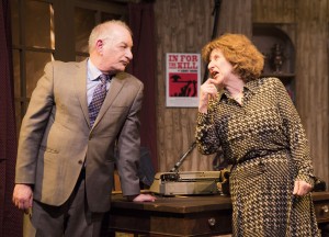 Pictured left to right: Randy Solomon as Porter Milgrim and Anne Hallinan as Helga Ten Dorp in Ira Levin’s Classic Thriller DEATHTRAP; A Theatre Rhinoceros Production at The Gateway Theatre; Directed by Jerry Metzker and John Fisher. Photo by David Wilson.