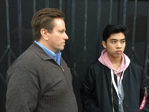John Tranchitella (left) and Michael Mikee Loria appear in the Theatre Rhinoceros pop-up production of TRADE by Mark O'Halloran, directed by Ely Sonny Orquiza at Spark Arts Gallery.