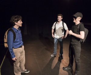 8204 Pictured L to R: Gabriel A. Ross as Jason, Jake Soss as Cranston, and John Fisher* as Clark Tail and in John Fisher’s ACTION HERO; A Theatre Rhinoceros Production at The Phoenix Theatre. Photo by David Wilson. *Member, Actors' Equity Association