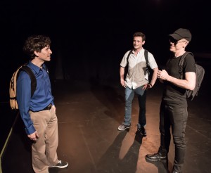 8204 Pictured L to R: Gabriel A. Ross as Jason, Jake Soss as Cranston, and John Fisher* as Clark Tail and in John Fisher’s ACTION HERO; A Theatre Rhinoceros Production at The Phoenix Theatre. Photo by David Wilson. *Member, Actors' Equity Association
