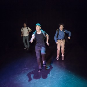 Pictured L to R: Jake Soss as Cranston, John Fisher* as Clark Tail, and Gabriel A. Ross as Jason in John Fisher’s ACTION HERO; A Theatre Rhinoceros Production at The Phoenix Theatre. Photo by David Wilson. *Member, Actors’ Equity Association