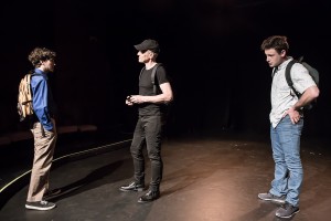 8294 Pictured L to R: Gabriel A. Ross as Jason, John Fisher* as Clark Tail and Jake Soss as Cranston in John Fisher’s ACTION HERO; A Theatre Rhinoceros Production at The Phoenix Theatre. Photo by David Wilson. *Member, Actors' Equity Association