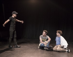 8449 Pictured L to R: John Fisher* as Clark Tail, Jake Soss as Cranston, and Gabriel A. Ross as Jason in John Fisher’s ACTION HERO; A Theatre Rhinoceros Production at The Phoenix Theatre. Photo by David Wilson. *Member, Actors' Equity Association