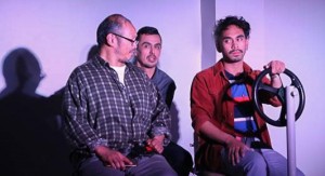 (L to R) Alan S. Quismorio (as Arnel), Hector Ramon Zavala (Qulie), and Earl Paus (Danny) in DRIVEN, by Boni Alvarez. A production by Theatre Rhinoceros at Spark Arts, running through November 17