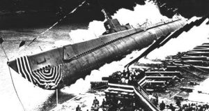 Vintage picture of sinking submarie
