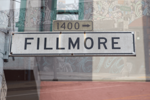 Fillmore street sign with overlay of building art